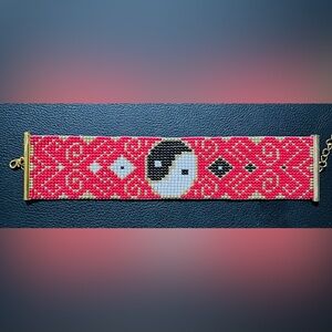 Red black white And gold Ying yang bracelet